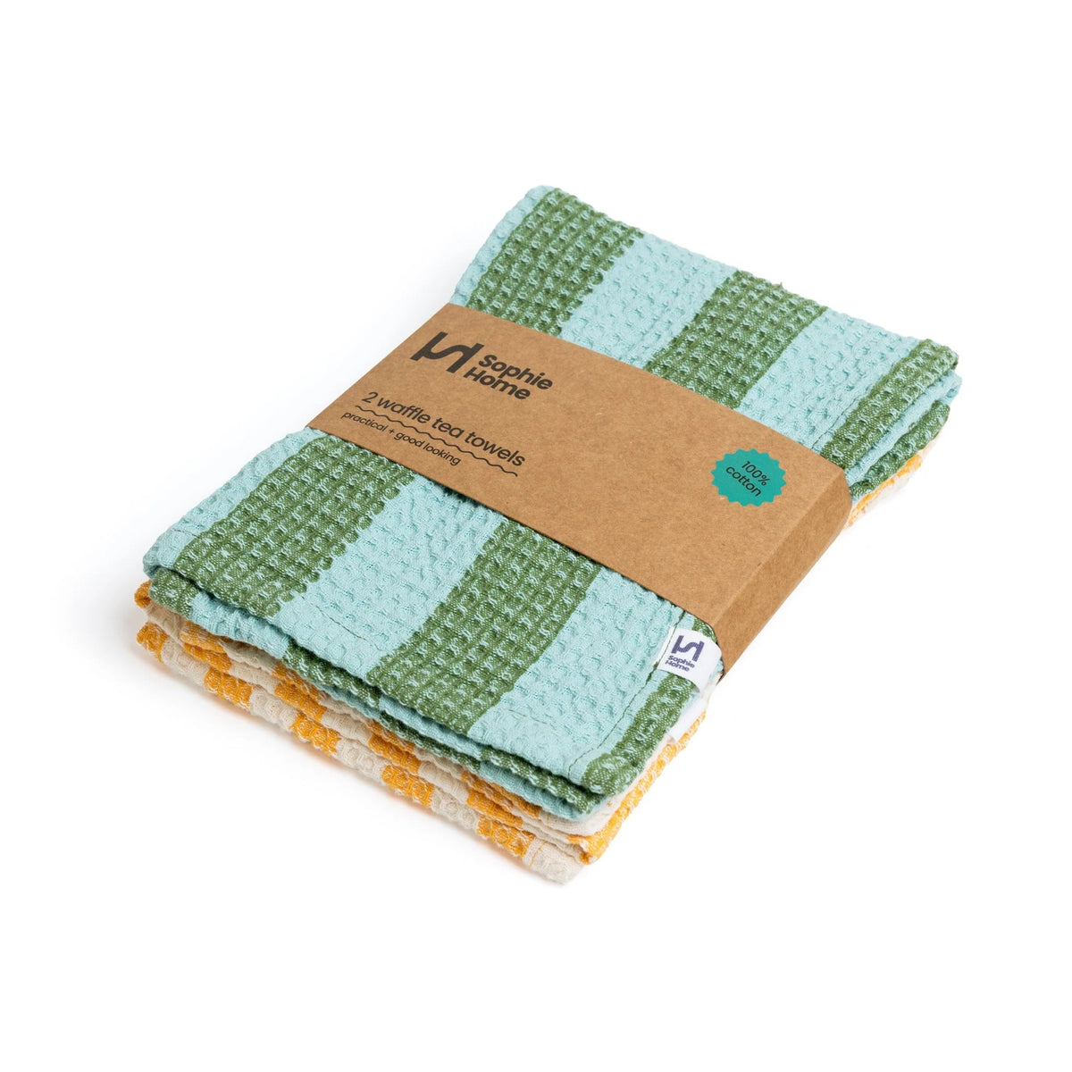 New Cotton Waffle Green & Citrus Tea Towels (2)