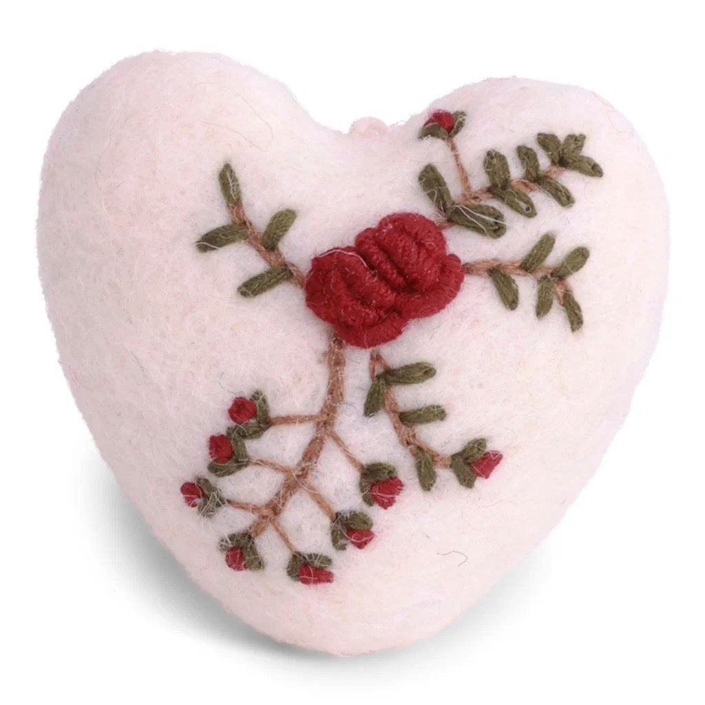 White Heart With Branch Embroidery