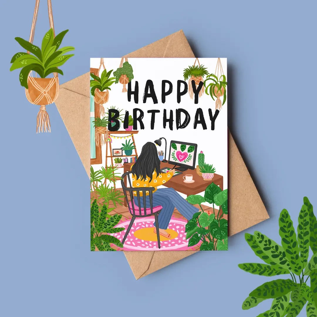 Cozy Desk Happy Birthday Card