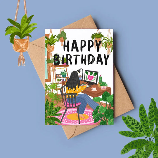 Cozy Desk Happy Birthday Card