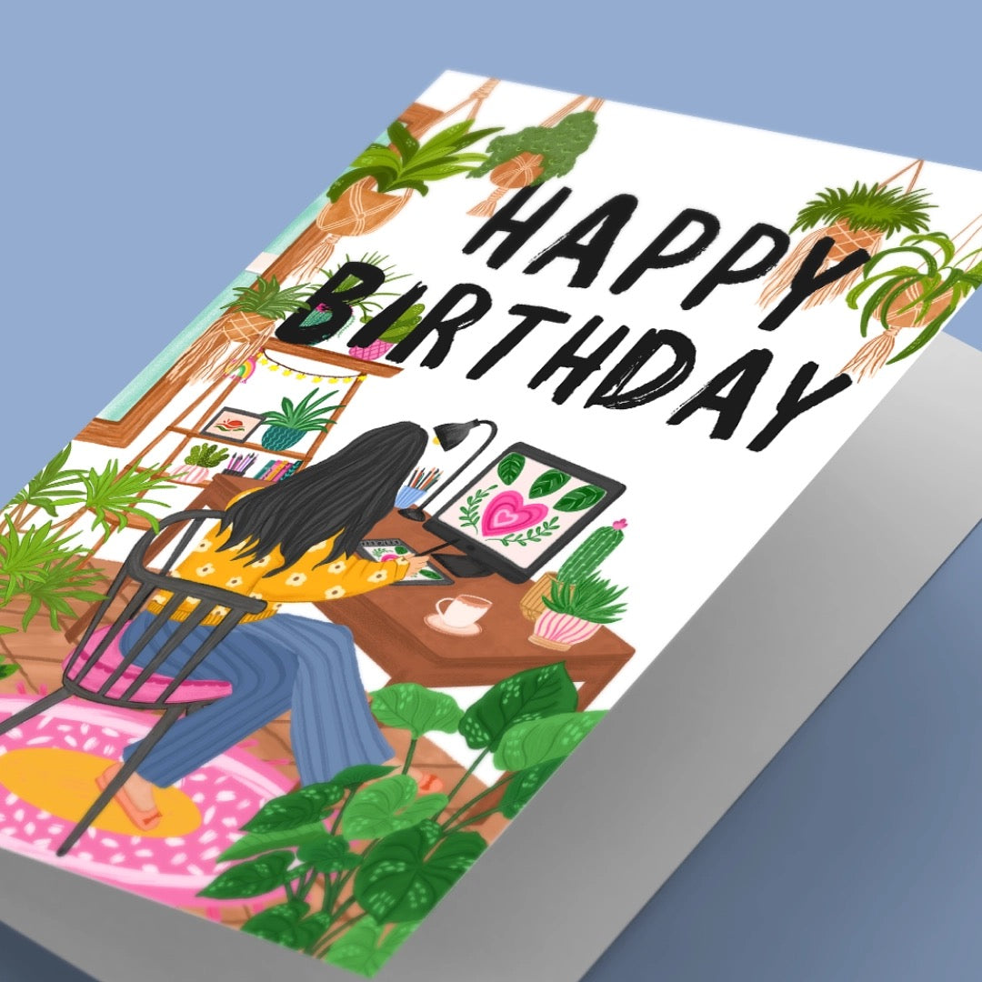 Cozy Desk Happy Birthday Card