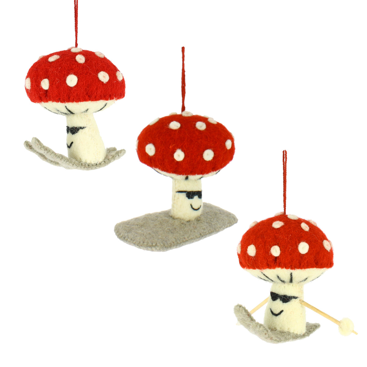 Winter Sport Toadstool Hanging Decoration- 3 styles Of Skiing