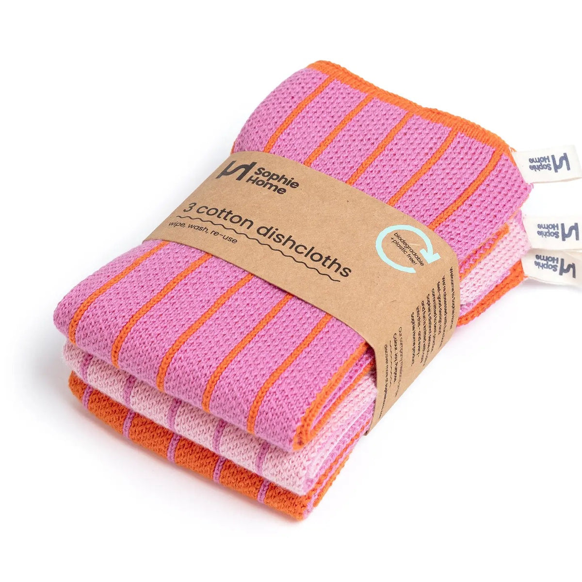 Reusable Striped Pink Dishcloths