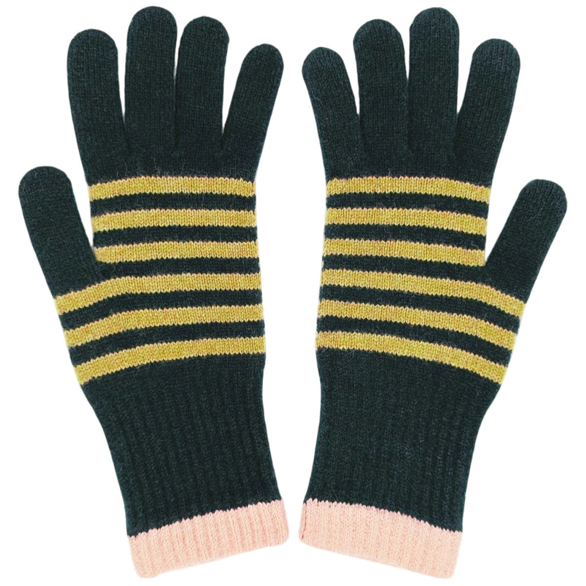 Women's  Green Stripe Lambswool Gloves