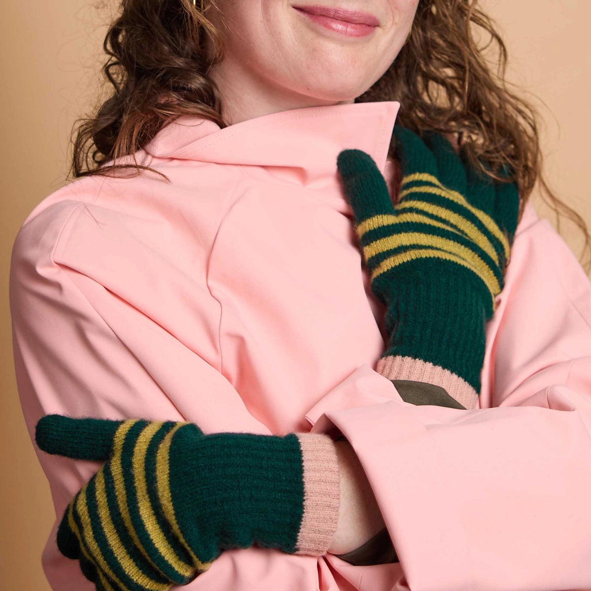 Women's  Green Stripe Lambswool Gloves