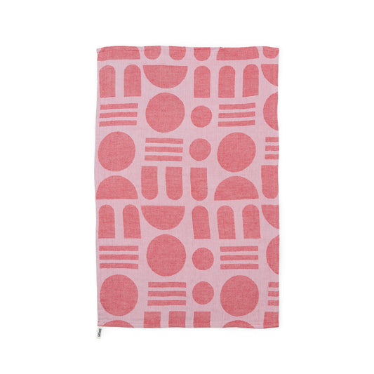 Cotton Pink Tea Towel ( Stack The Dishes )