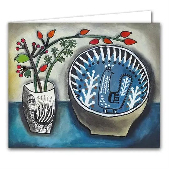 Bird Dish and Hedgerow Posy Greeting Card
