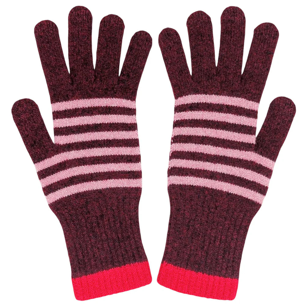Women's Bordeaux & Dusky Pink Lambswool Gloves