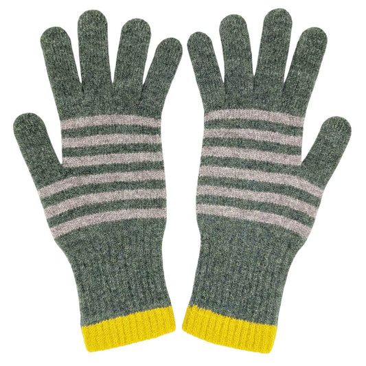 Women's Green & Soft Brown Lambswool Gloves