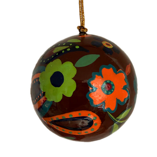 Dark Red  Mache Bauble with Paisley Design
