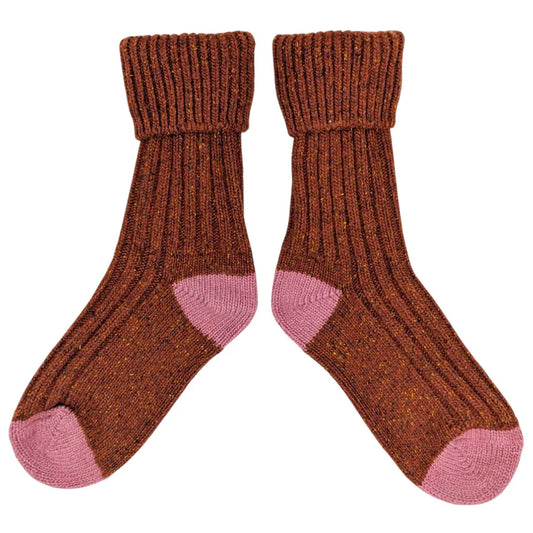 Lambswool & Silk Rust / Dusky Pink Ankle Socks  (Size 4-7 )