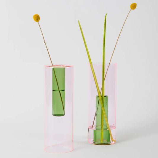 Reversible Large Pink/Green Glass Vase