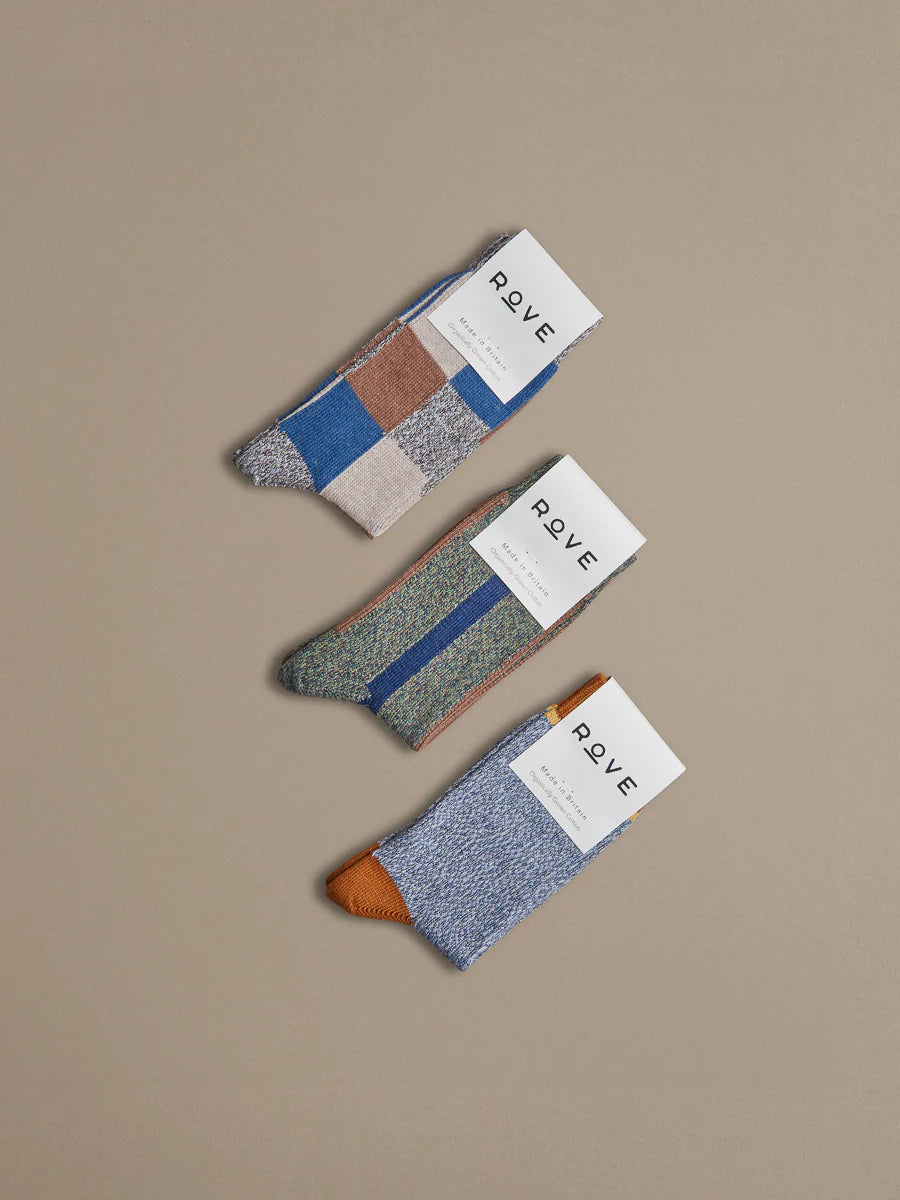 Organic Blue Vertical Cotton Socks