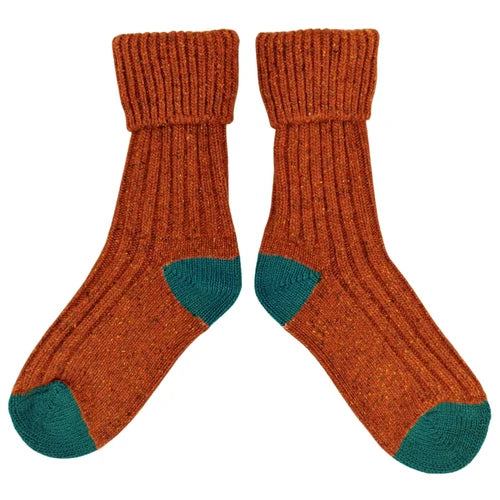 Unisex Recycled Silk Blend Ribbed Socks - Orange & Teal