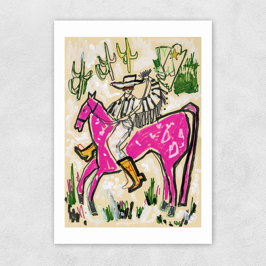 Pink Horse Cowboy Greetings Card