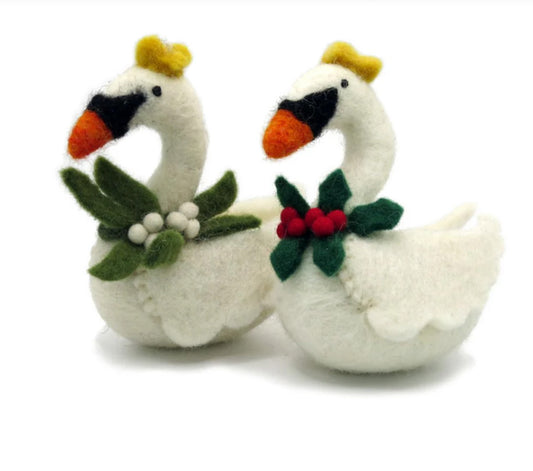 Swimming Swan With Mistletoe or Holly