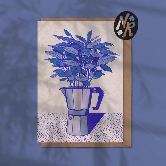 Blue Coffee Greetings Card