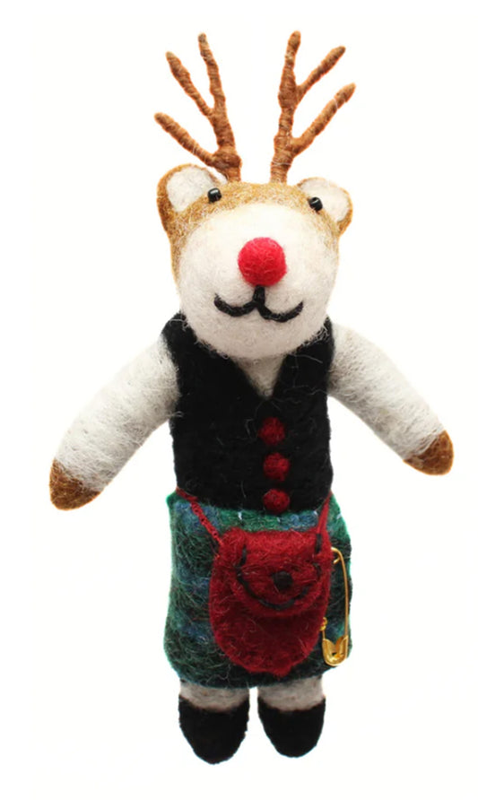 Felt Reindeer In Kilt- Black Watch or Royal Stuart