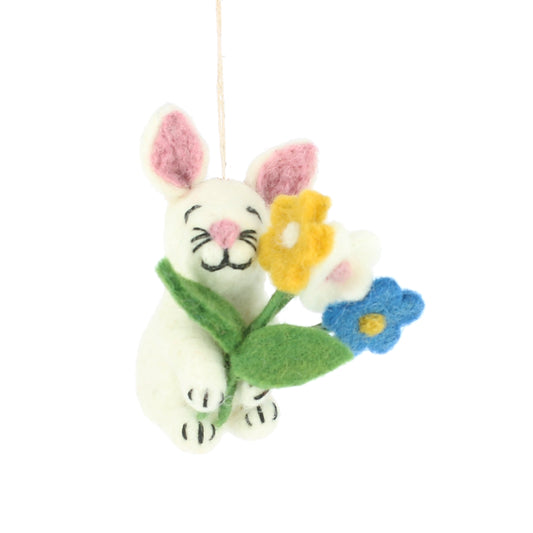 Easter Bunny with Flowers Hanging Felt Decoration
