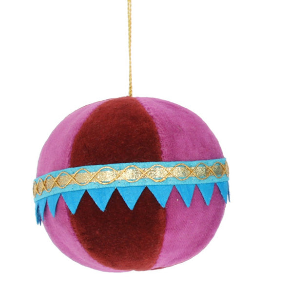 Velvet Bright Baubles With Zig-ZagTrim Hanging Decoration ( 3 Colours)