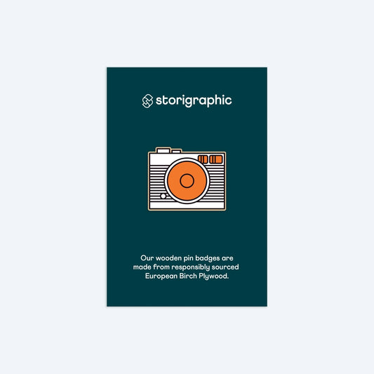 Wooden Pin Badge - Camera