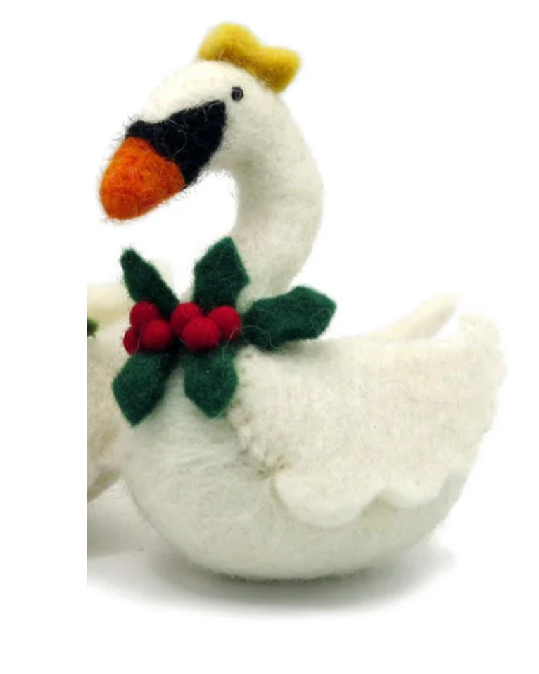 Swimming Swan With Mistletoe or Holly