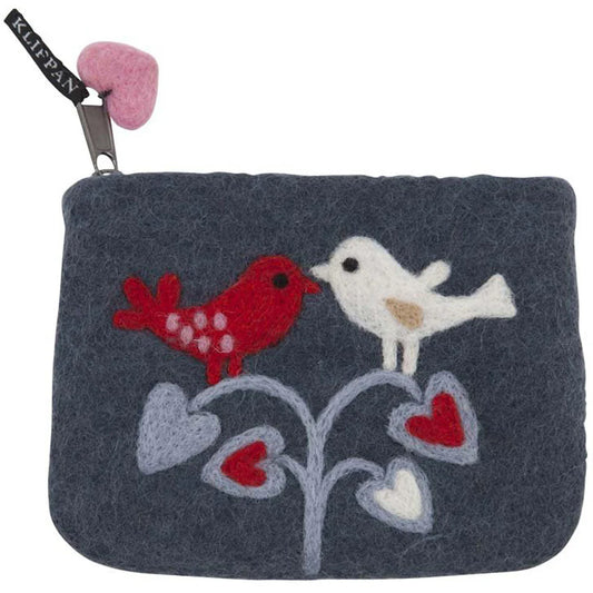 Lovebirds Felted Wool Grey Purse ( Kneaded by Hand)