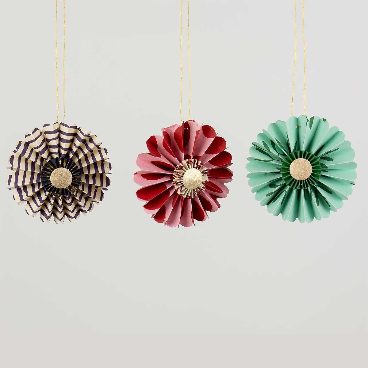Pralines Paper Rosette Decorations – Set of 3 Fair Trade Christmas Ornaments