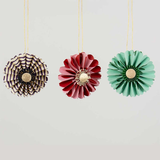 Pralines Paper Rosette Decorations – Set of 3 Fair Trade Christmas Ornaments