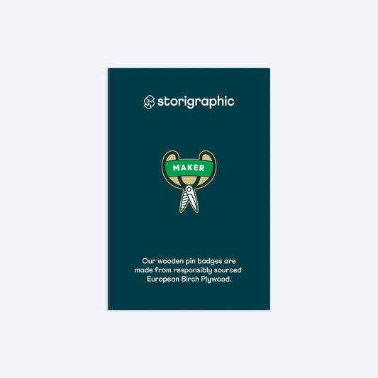 Wooden Pin Badge - Scissors