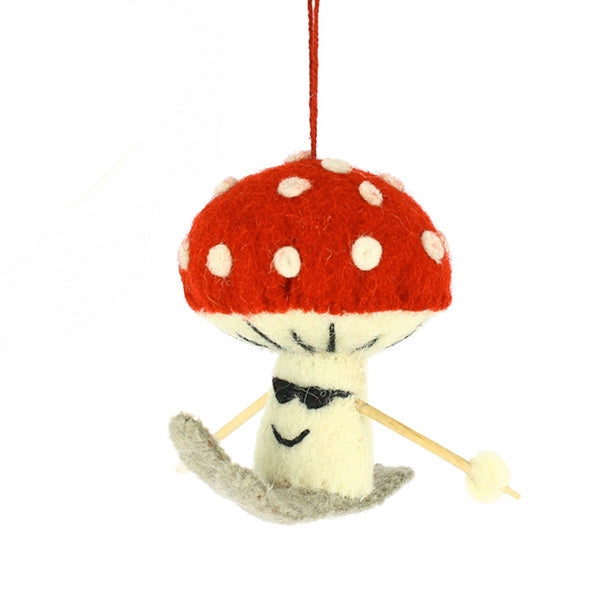Winter Sport Toadstool Hanging Decoration- 3 styles Of Skiing